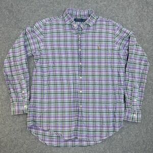 Polo Ralph Lauren‎ Mens Large Purple Green Plaid Long Sleeve Button Down Shirt